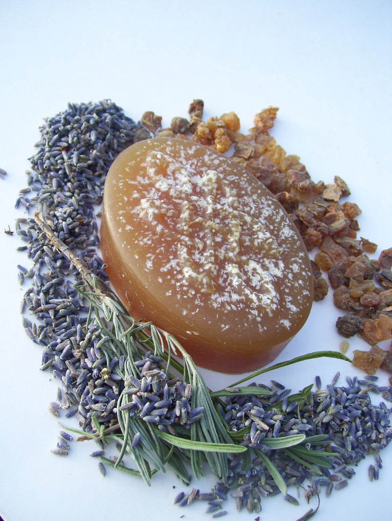 Lavender Myrrh - Exotic Tunisian Myrrh & French Lavender Soap with Argan and Black Cumin Seed Oils. Warm, Calming, Relaxing. 5oz bar